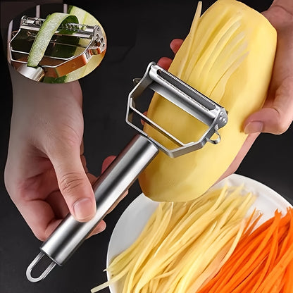 4-in-1 Fruit and Vegetable Peeler in Stainless Steel, Single Kitchen Tool for Cutting, Slicing, Planing and Scraping Potatoes, Carrots and Melons