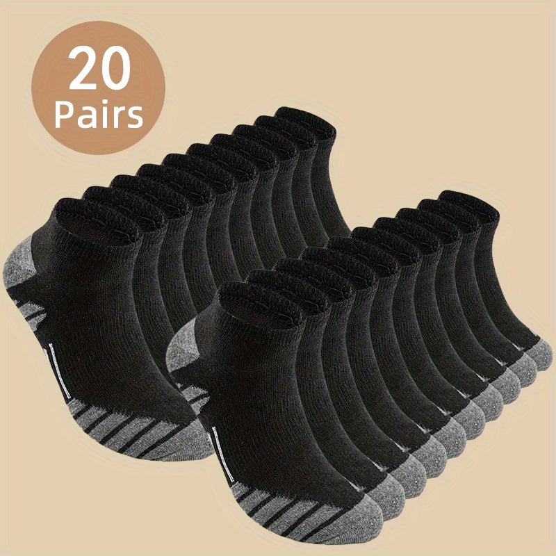 Men's Everyday Low Cut Socks, 20-Pair Multipack in Black, Navy Blue, Gray, White or Combination Colors, One-Size Options for Daily and Outdoor Wear