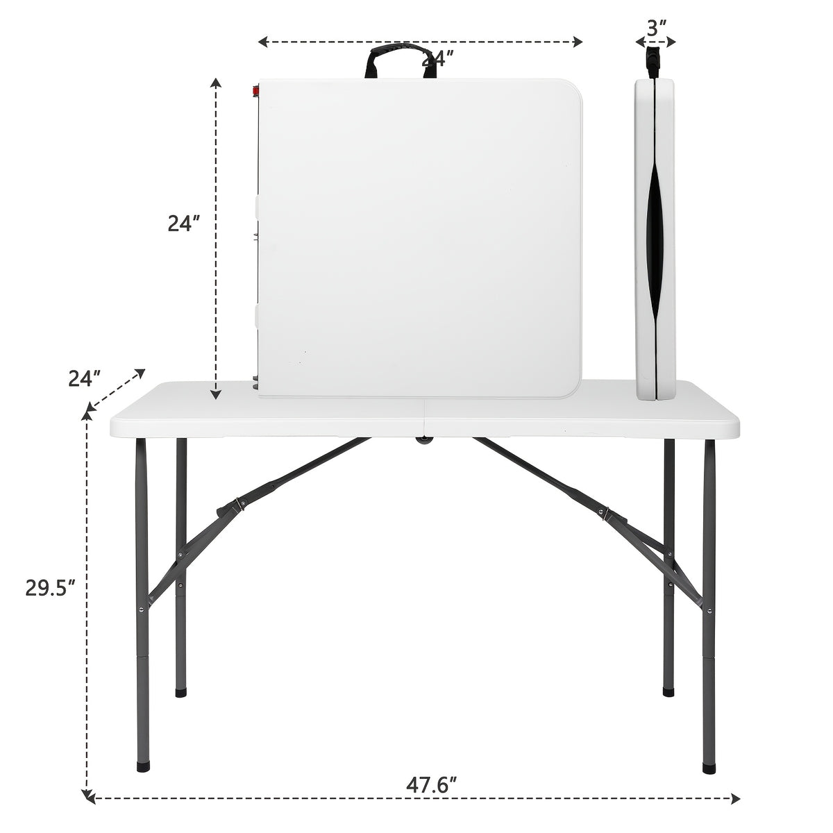 White Plastic Folding Table with Rectangular Center-Fold Design and Carrying Handle, Portable Dining and Serving Surface for Picnics and Backyard Gatherings