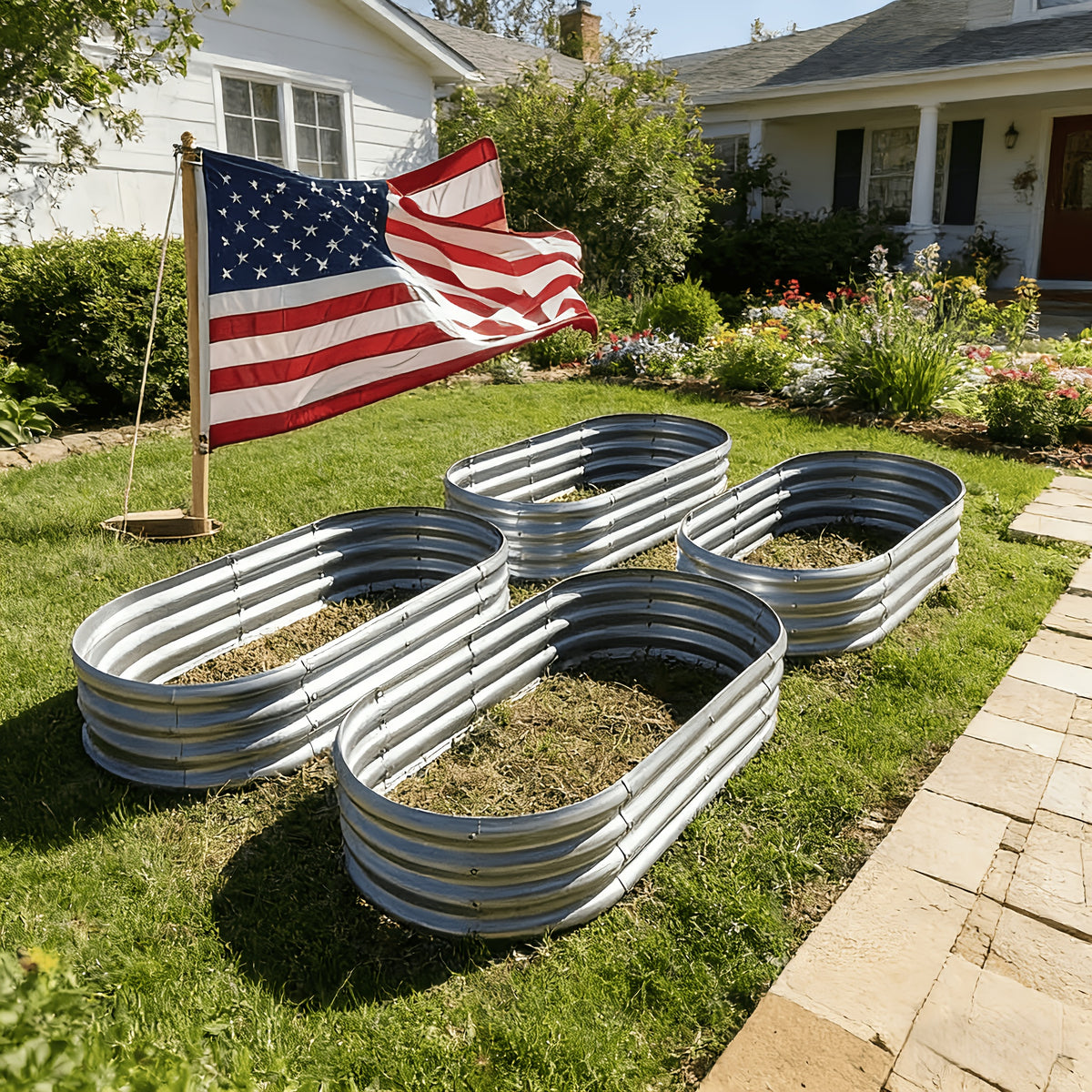 Raised Garden Bed Kit with Galvanized Metal Planter Wording, 2x2x1ft Single or 4x2x1ft One-, Two- and Four-Piece Options for Outdoor Backyard Planting Projects