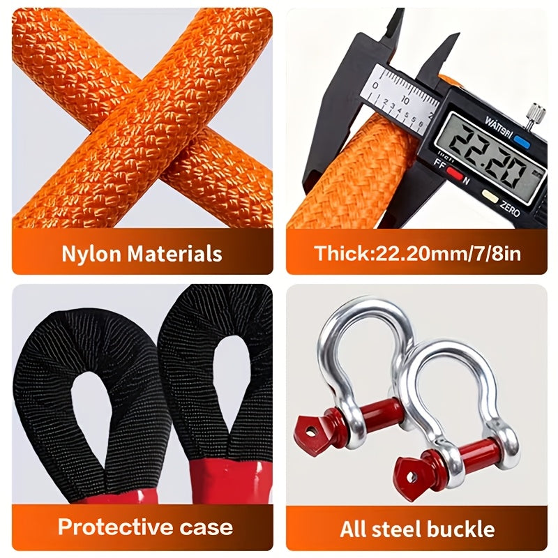 Nylon Kinetic Recovery Rope, Listed 7/8-Inch Diameter with 14.5, 16.4, 23 or 30-Foot Length Options, Bow Shackle and Storage Bag References for Vehicle Equipment