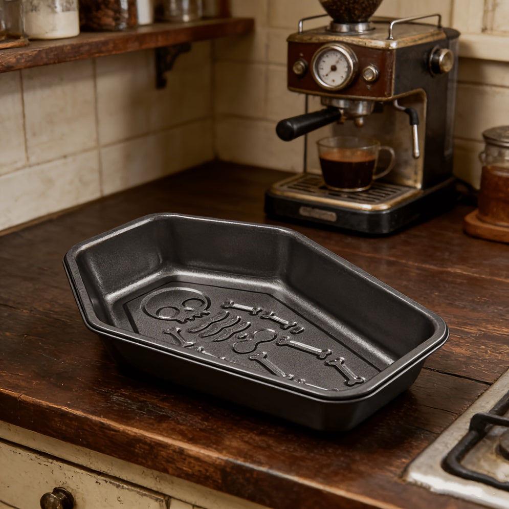 10-inch Coffin Cake Mold with Skull Design, Heavy-duty Carbon Steel Non-stick, Rectangular Baking Mold, Suitable for Halloween Cakes, Cupcakes, And Gothic Desserts. Includes Skull Cake Mold, Halloween Baking Gadgets, And Creative Cake Molds.
