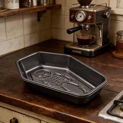 Coffin Cake Pan, 10-Inch Nonstick Carbon Steel Baking Mold with Skull Design Reference for Halloween Party Cakes, Gothic Desserts and Creative Home Baking