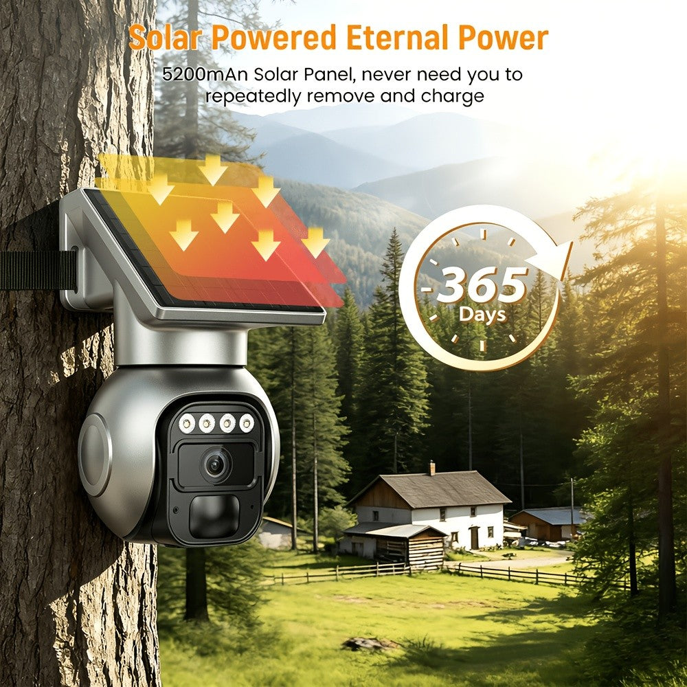 1-2pcs - 4G LTE Solar Security Camera, Wireless Outdoor, No WiFi Needed, Solar Powered Camera, 360° Live View, 5MP HD Night Vision, Two-Way Audio, Waterproof, Ideal For Hunting And Farm Trail Cameras, Off-Grid Farm And Wildlife Monitoring.