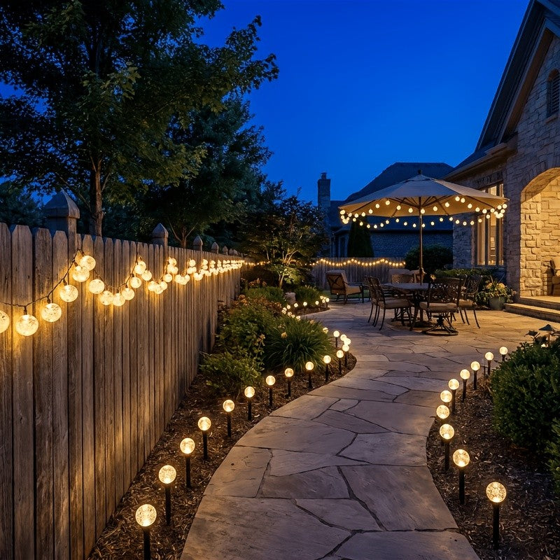 Solar Garden Accent Lights with 50-LED Style Labels, Colorful Floor Cushion, White Flame Star Ring or Warm Ground Spike Options for Yard and Holiday Decor