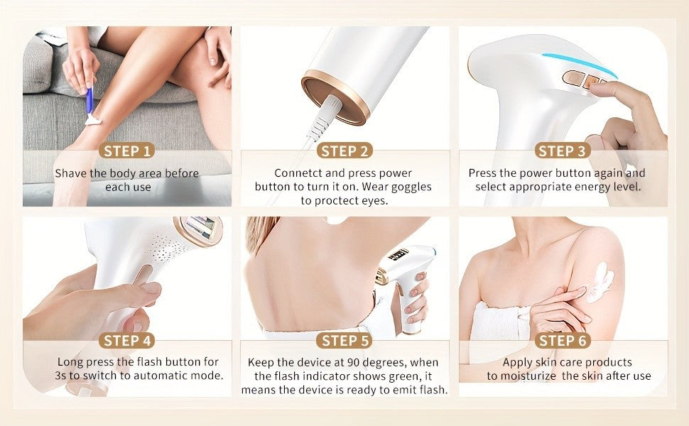 IPL Hair Removal Device for At-Home Use, 5cm² Light Window with 9 Adjustable Intensity Levels, Manual and Automatic Operation, White Beauty Tool