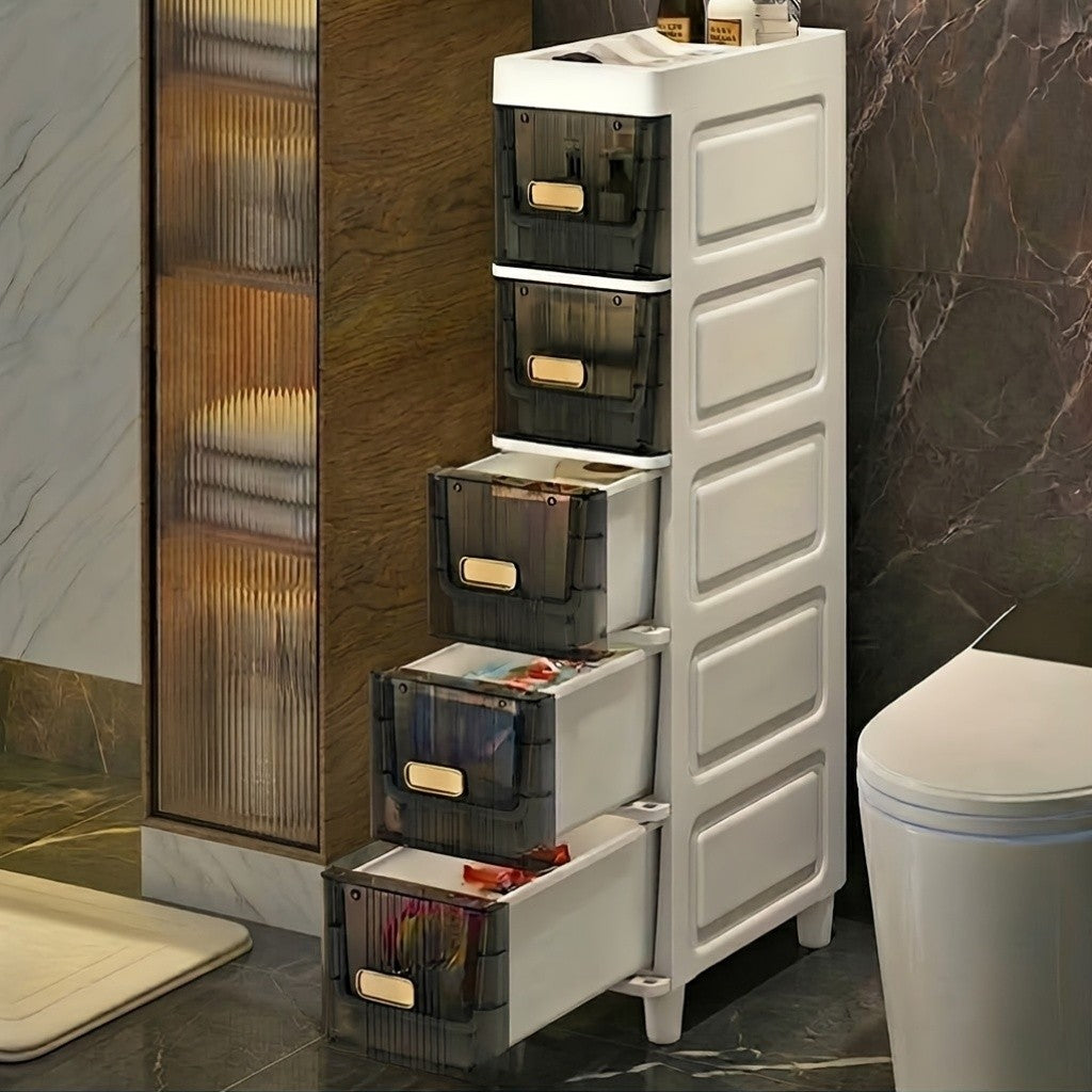Slim Storage Cabinet with Drawers and Listed PP Material, Three-, Four- or Five-Layer and Six-Drawer Options for Bathroom, Kitchen and Small-Space Organization