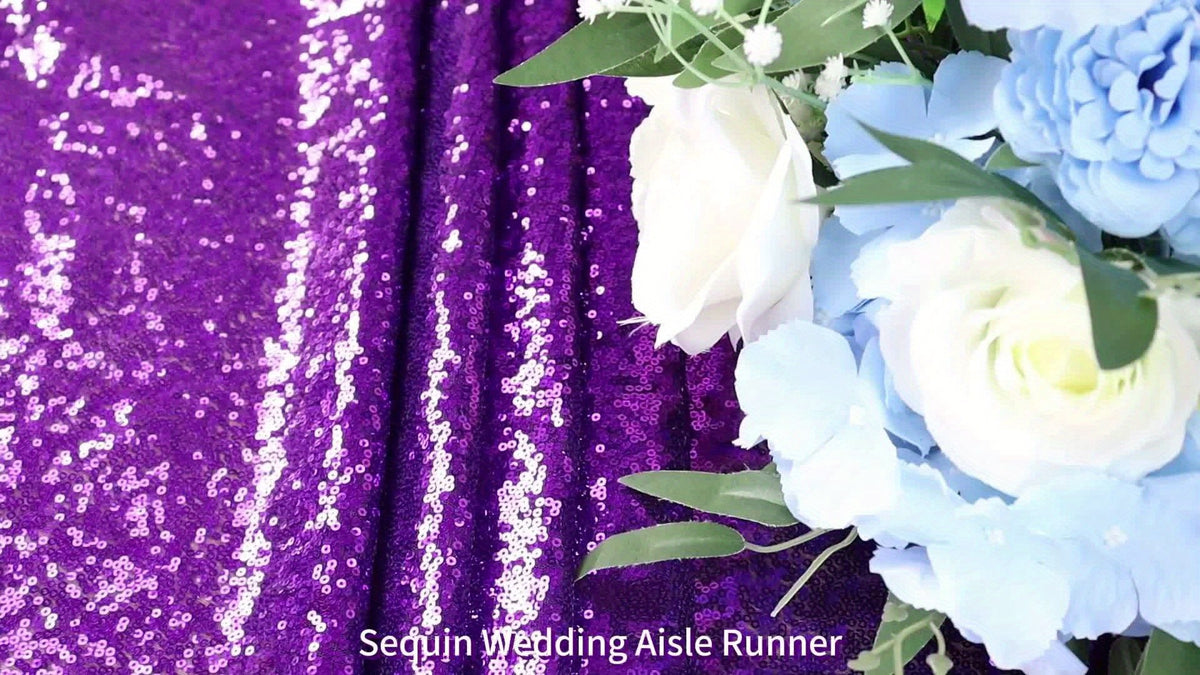 Wedding Aisle Runner with Sequin Styling, 4 x 15ft Ceremony Walkway Decoration in Nine Colors for Bridal Showers, Party Entrances and Wedding Celebrations