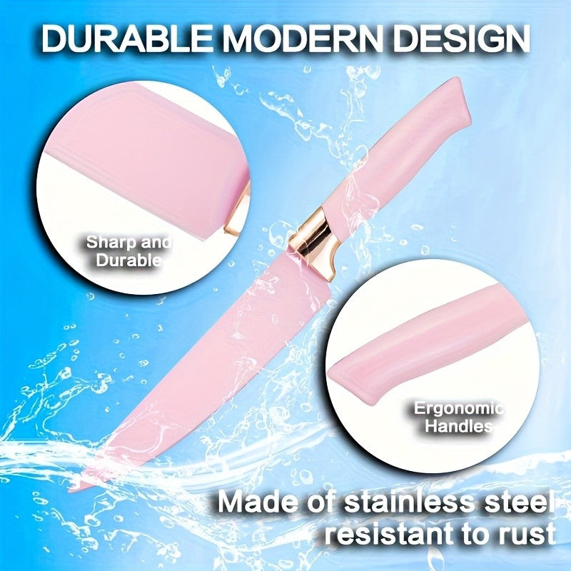 Cooking Utensil and Knife Set for Home Kitchen Preparation, Multiple Color Choices with Selected Pink or Black Square-Barrel and Gift Box Options