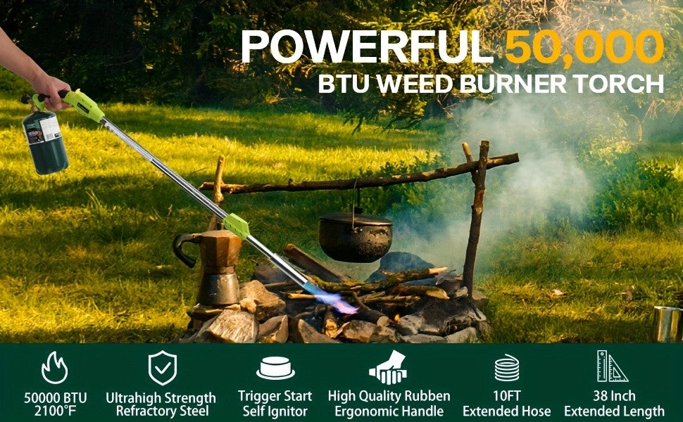 Propane Weed Torch Kit with Tank-Connected Outdoor Burner Model Options, BF-1711, Koman-Q0001 and HD Series for Experienced Adult Yard Maintenance