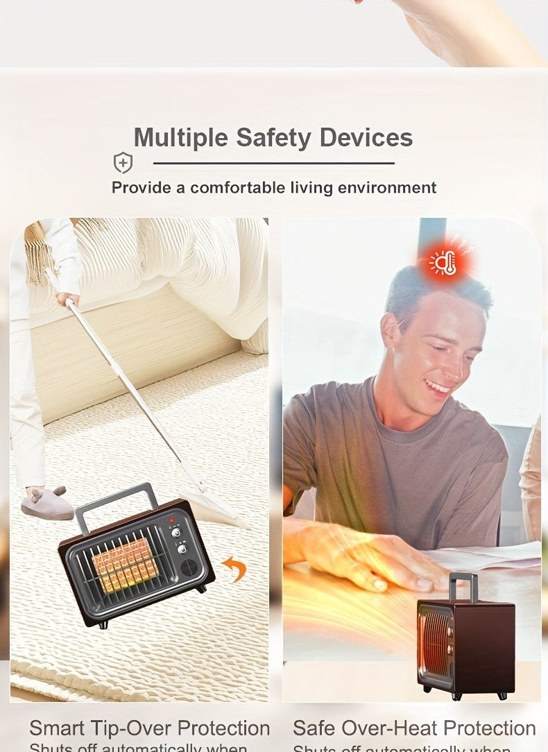 Remote-Controlled Red Space Heater with Listed 600W Power, Three Heat and Fan Settings, Adjustable Thermostat and Timer for Supervised Indoor Home or Office Warmth