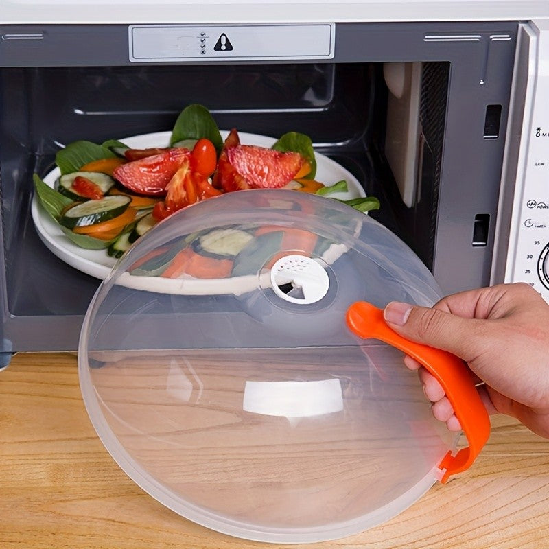 Microwave Splatter Cover with Handle and Steam Vents, Transparent Plastic Food Lid for Covering Compatible Dishes During Everyday Leftover Reheating