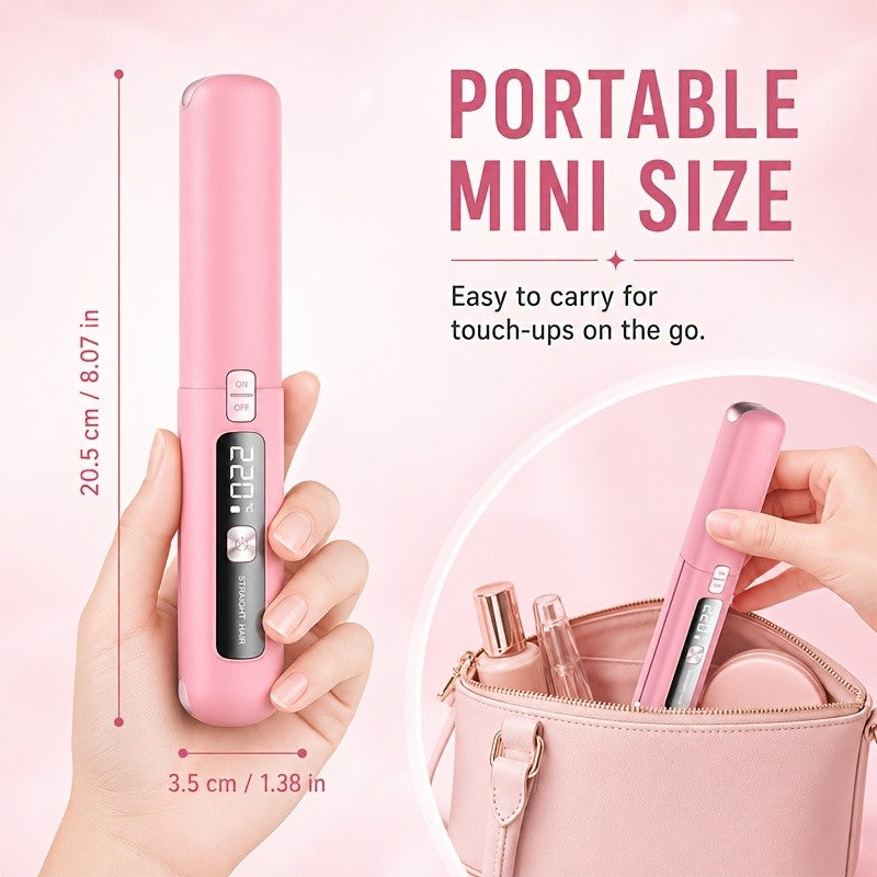 Cordless Hair Straightener and Curler in Gray, Listed Mini 2-in-1 USB-Rechargeable Flat Iron Design for Portable Styling and Travel Preparation