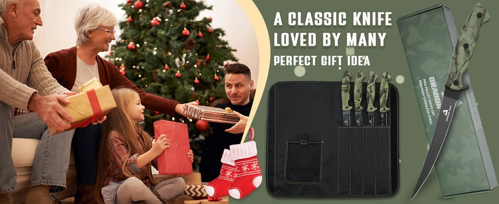 Fish Fillet Knife Set with 5, 6, 7 and 9 Inch Listed Blades, Stainless Steel Bait and Boning Tools with Carrying Bag, Sharpener and Optional Scissors Selection
