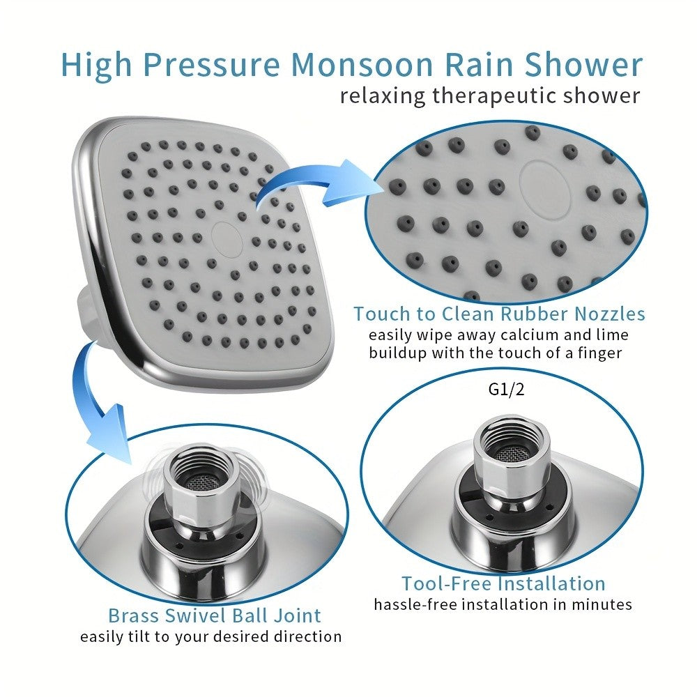 Swivel Ball Joint Shower Head with Listed G1/2 Threads, Silicone Jets and ABS Material, Black, Golden or Silvery Style Options for Bathroom Shower Use