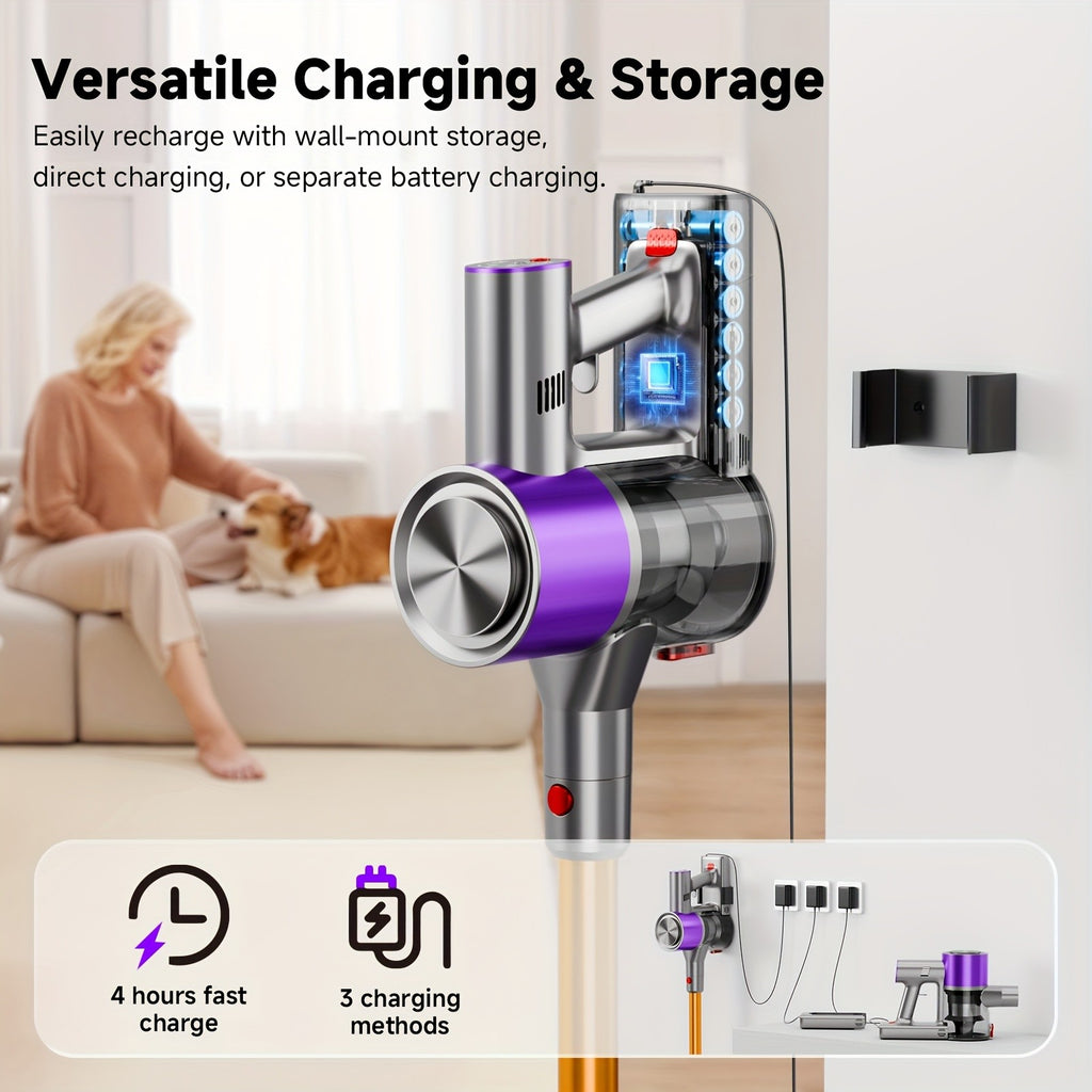 Self-Standing Cordless Vacuum with Listed 58kPa Suction, 6-in-1 Rechargeable Handheld Cleaning Design and LED Electric Floor Brush for Carpets and Pet Hair