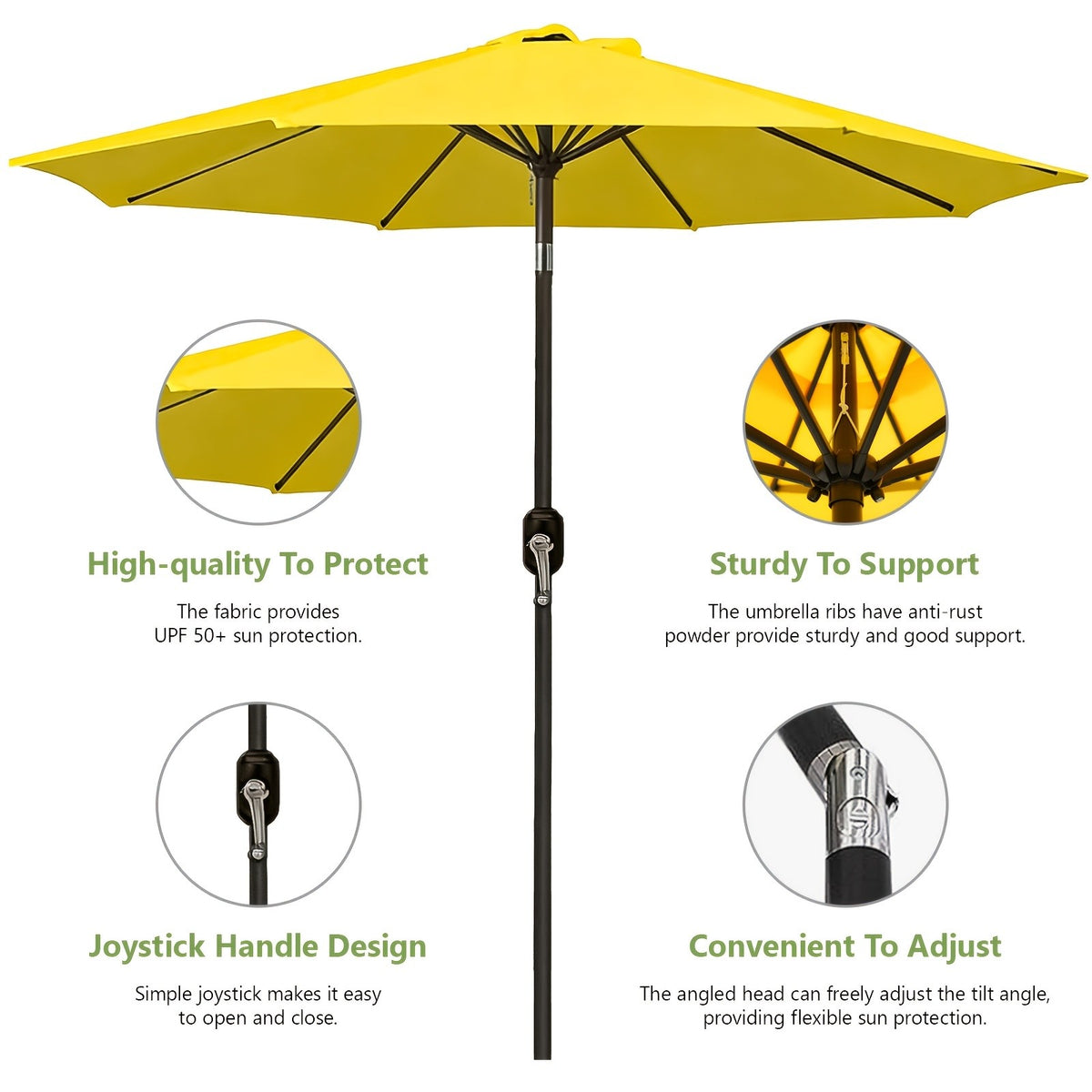 9ft Market Patio Umbrella with Six Ribs, Outdoor Sun Shade in Red, Khaki or Yellow for Garden Seating, Balcony, Deck and Poolside Relaxation