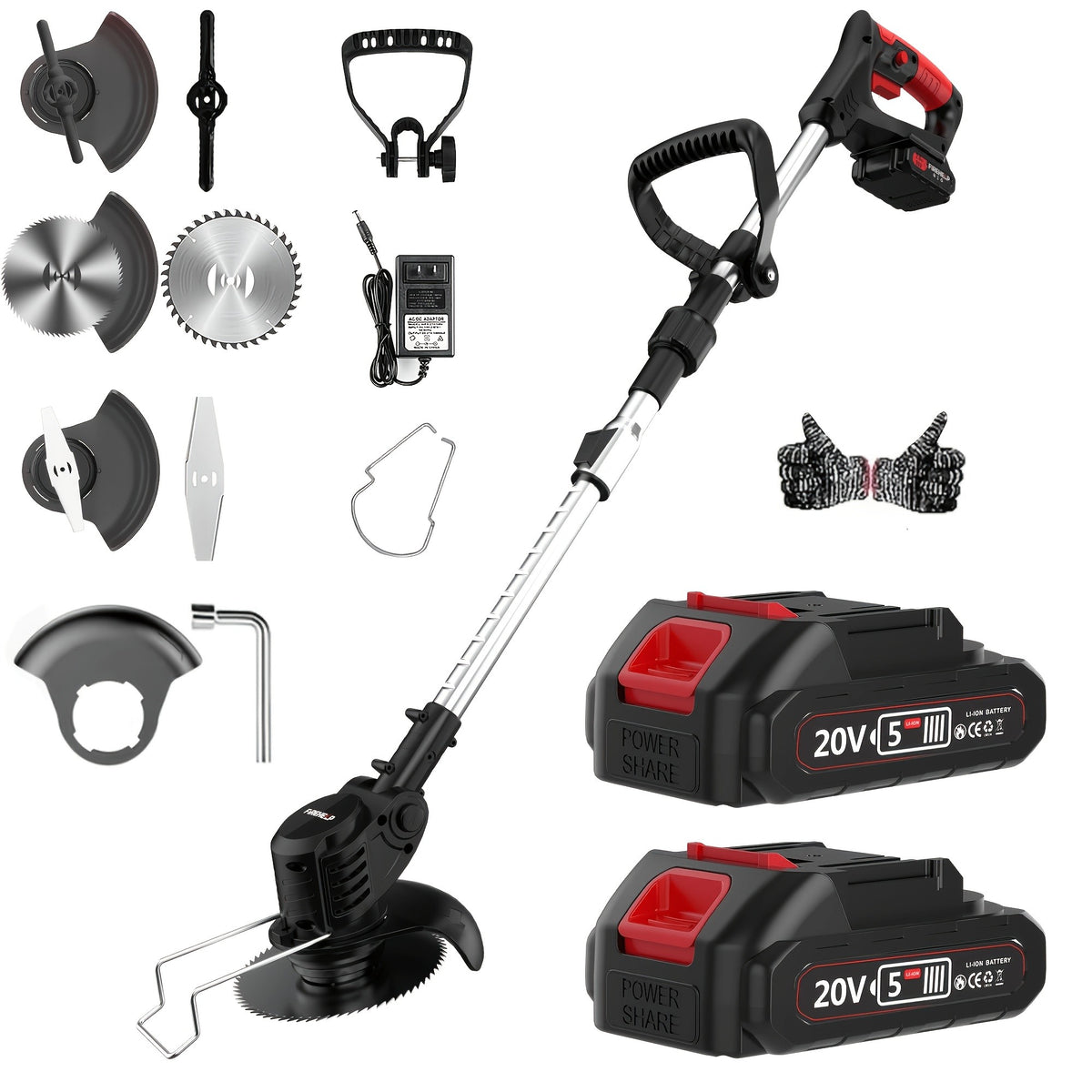 Foldable Cordless Lawn Trimmer with Listed Rotating Edging Function, Single-Battery Blade Option or Upgraded Two-Battery Blade and Wheel Kits for Small Yard Care