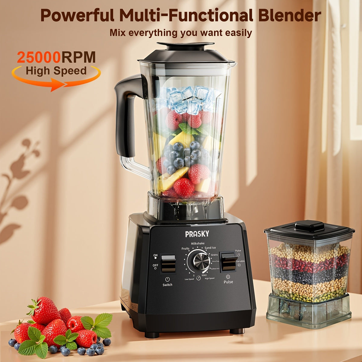 High Speed Blender 2400W, Professional Countertop Blender with 68oz Jar and Extra Container, 25000 RPM Smoothie Blender for Ice, Juices, Soups and Sauces, Kitchen Blender with Tamper
