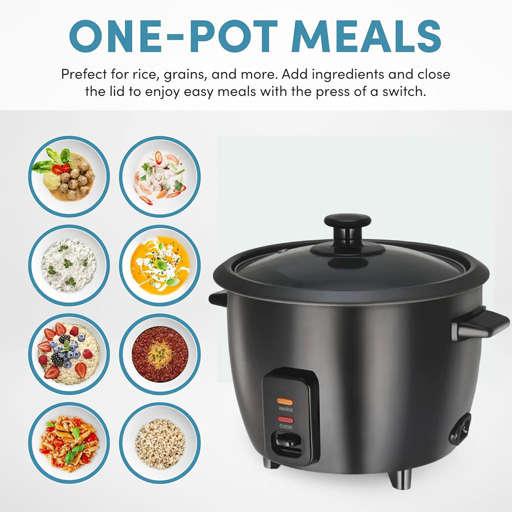 Mini Rice Cooker by Dezin, Black 1.5 Qt Electric Rice Pot with 3-Cup Uncooked and 6-Cup Cooked Capacity, One-Touch Operation and Automatic Keep Warm