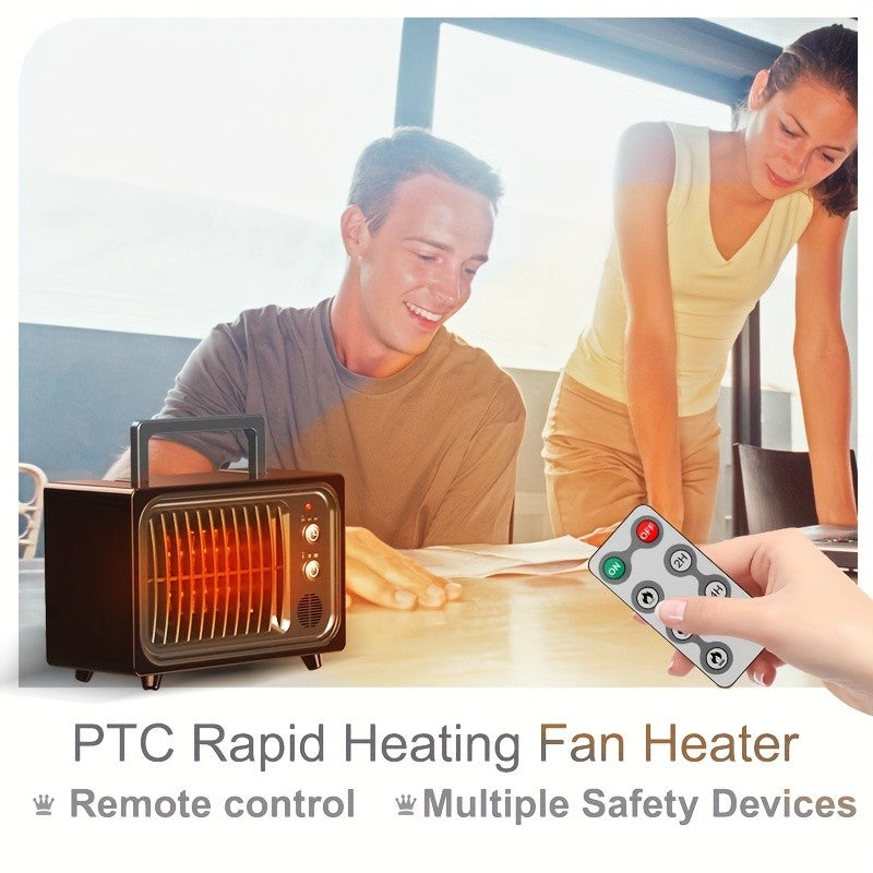 Remote-Controlled Red Space Heater with Listed 600W Power, Three Heat and Fan Settings, Adjustable Thermostat and Timer for Supervised Indoor Home or Office Warmth