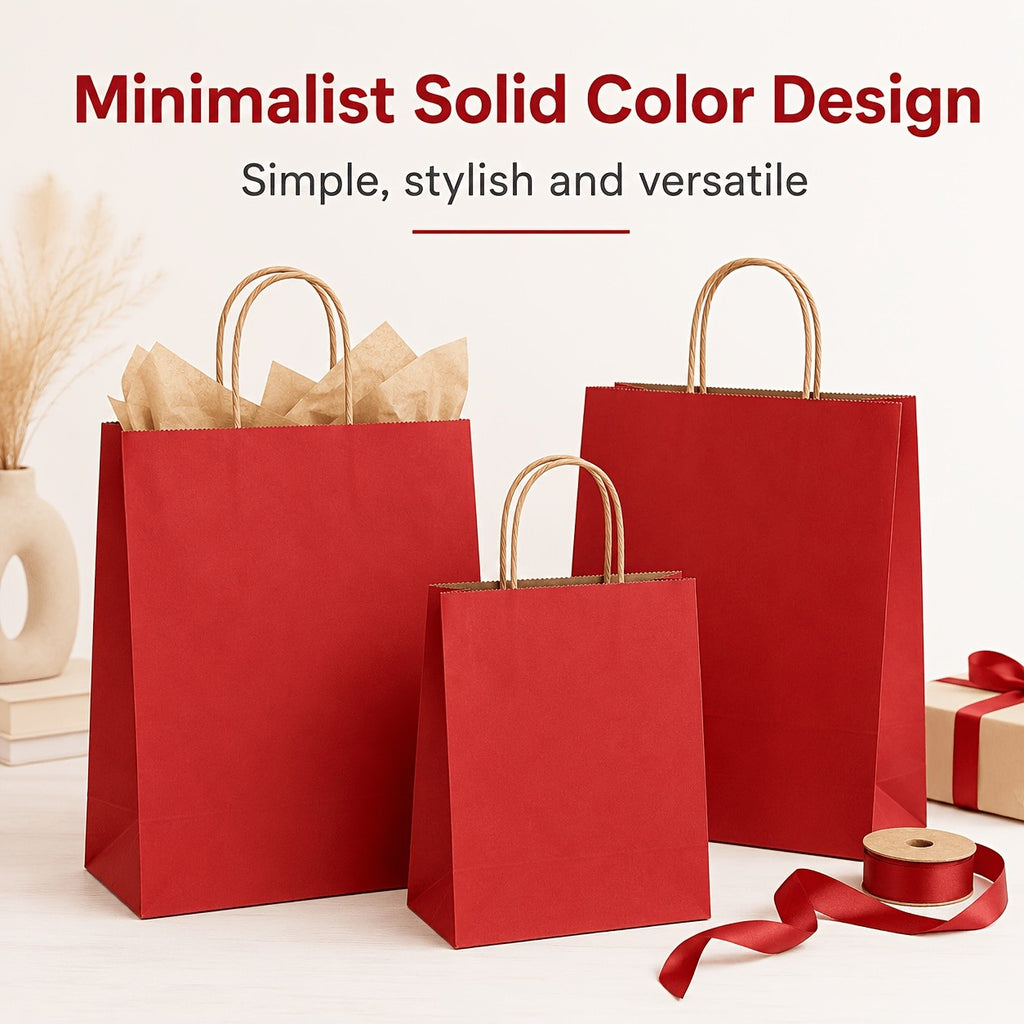Red Kraft Gift Bags with Twisted Paper Handles, Listed 100-Pack in Small or Medium Sizes for Retail Packaging, Wedding Favors, Birthdays and Holiday Presents