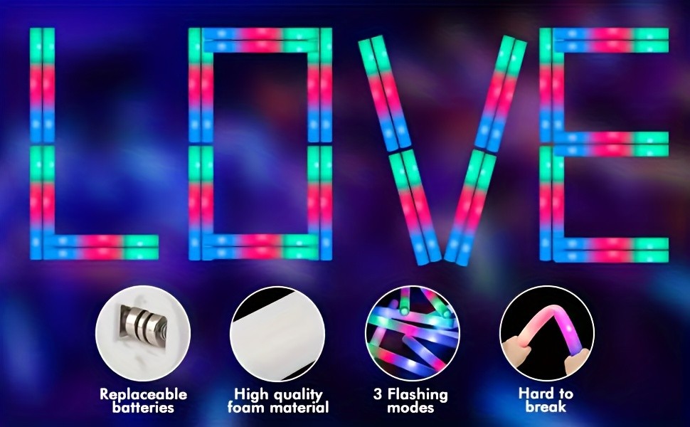 Flashing LED Foam Glow Sticks for Party Favors, 30- or 60-Piece Options for Wedding Receptions, Birthday Celebrations, Concerts and Holiday Events