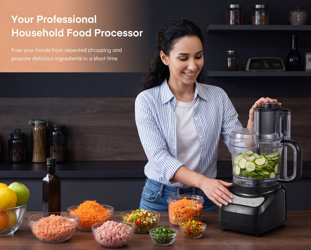 12-Cup Food Processor in Black, Multifunction Kitchen Prep for Chopping, Slicing, Shredding, Purees and Dough for Everyday Home Cooking