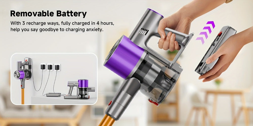 Self-Standing Cordless Vacuum with Listed 58kPa Suction, 6-in-1 Rechargeable Handheld Cleaning Design and LED Electric Floor Brush for Carpets and Pet Hair