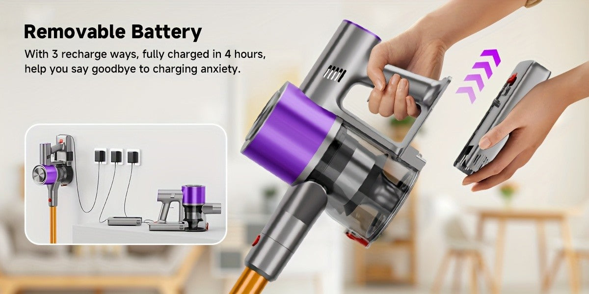Self-Standing Cordless Vacuum with Listed 58kPa Suction, 6-in-1 Rechargeable Handheld Cleaning Design and LED Electric Floor Brush for Carpets and Pet Hair