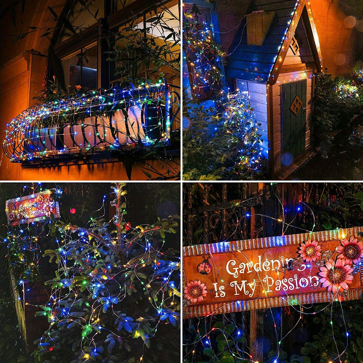 Two-Pack Solar Fairy Lights in Warm White, White or Multicolor, Eight-Mode Wording for Garden, Tree and Holiday Displays with 104Ft 300LED Size Label