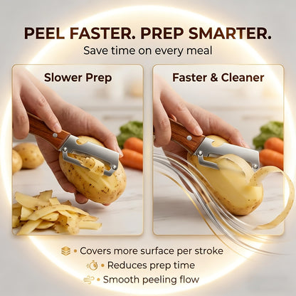Wooden Handle Vegetable Peeler Set, Two-Piece Stainless Steel Blade Kitchen Tools with Listed Bottle Opener Function for Potatoes, Apples and Zucchini