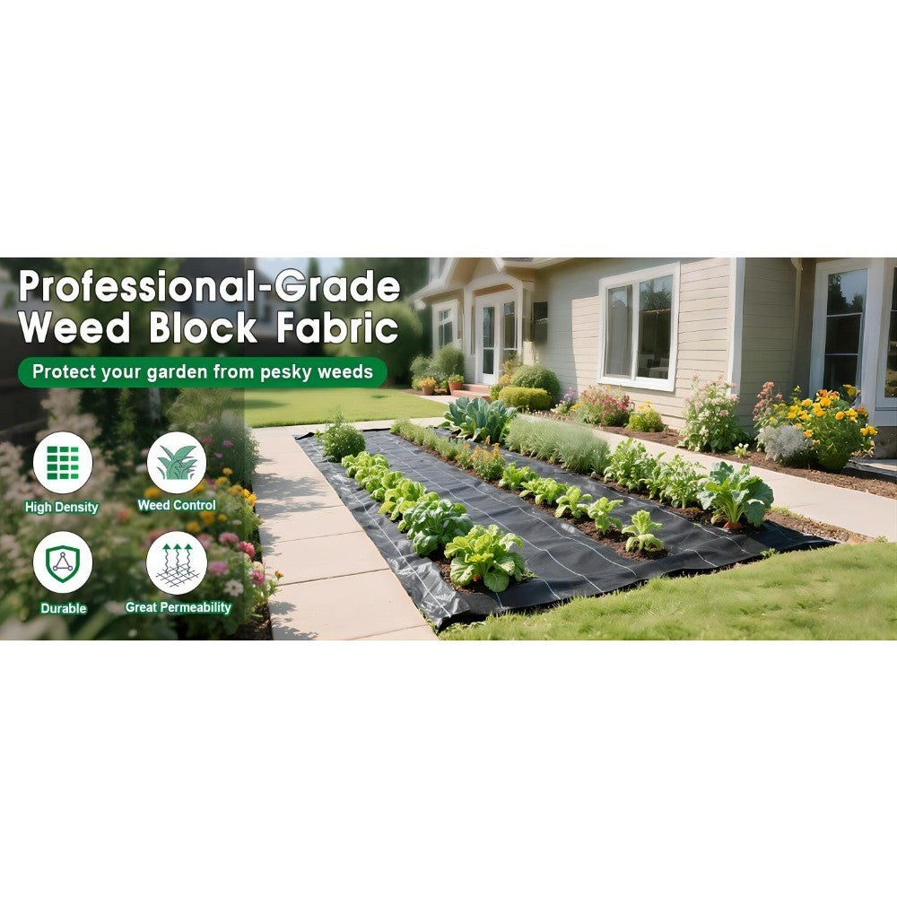 Weed Barrier Fabric Rolls with Green Alignment Lines, 5 x 100 ft, 6 x 100 ft, 8 x 100 ft and 6 x 300 ft Options for Garden Ground Cover