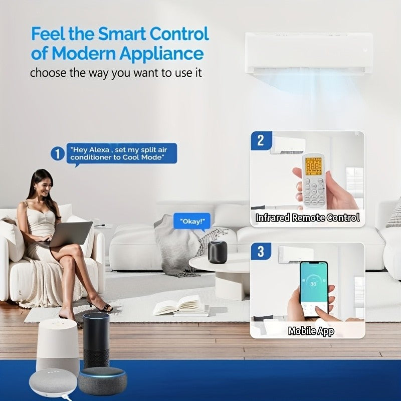 Ductless Mini Split Air Conditioner and Heat Pump, 11500 BTU WiFi Inverter System with Remote Control, Installation Kit and Washable Filter