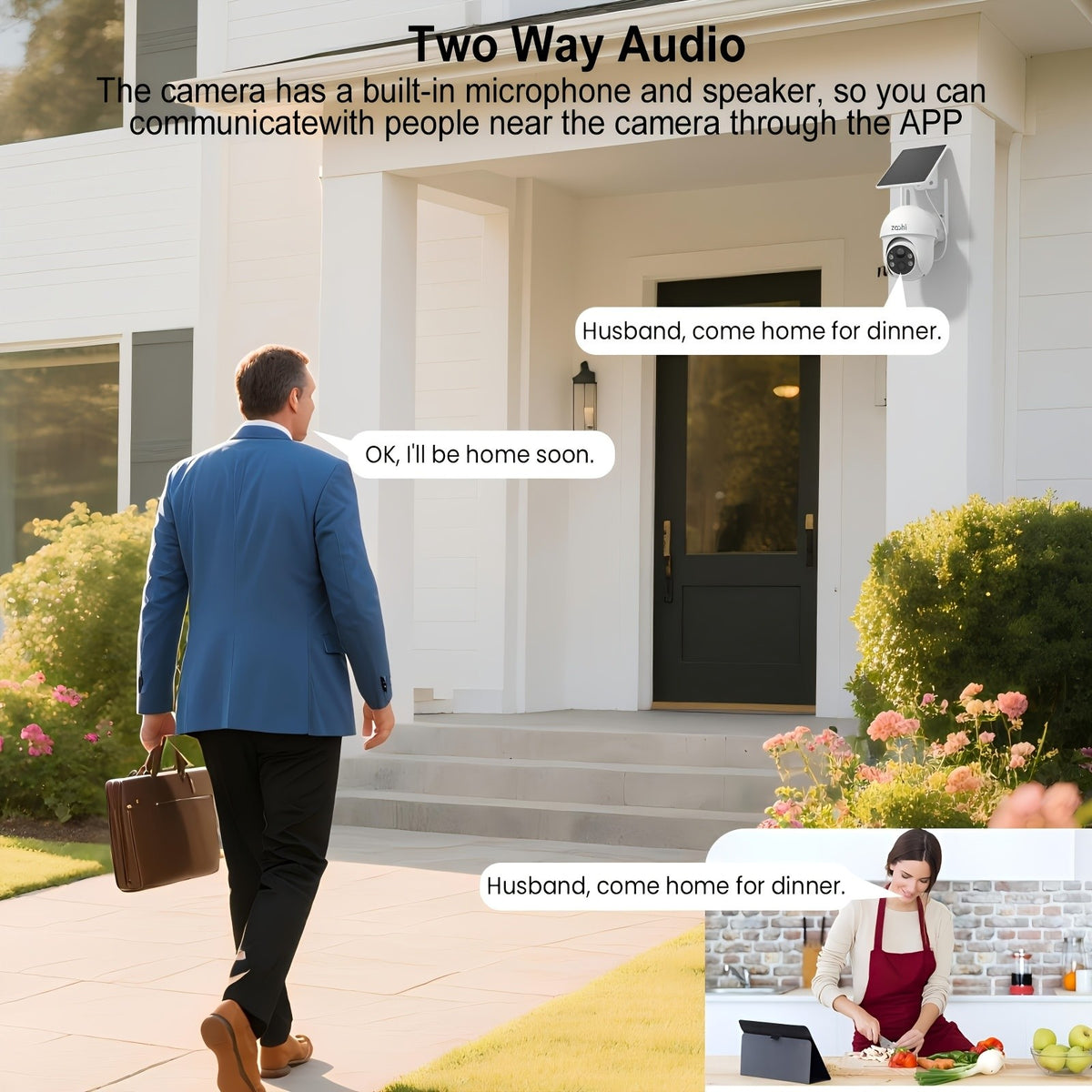 4MP Solar WiFi Security Camera with 355-Degree Pan and 90-Degree Tilt, Outdoor Battery Camera with Color Night Vision, Motion Detection and Two-Way Audio