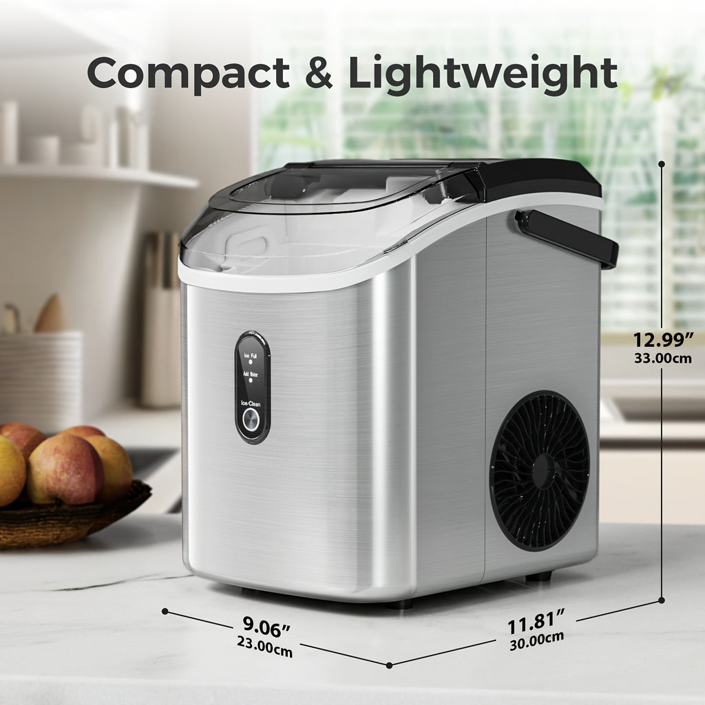 Self-Cleaning Nugget Ice Maker for Countertops with Listed 35lb Daily Output, Ice Scoop and Basket, Stainless Steel Options for Home Kitchen Drinks