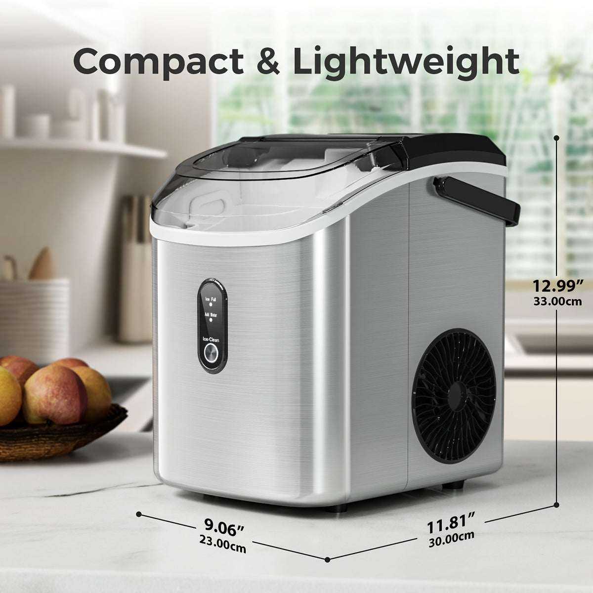 Self-Cleaning Nugget Ice Maker for Countertops with Listed 35lb Daily Output, Ice Scoop and Basket, Stainless Steel Options for Home Kitchen Drinks