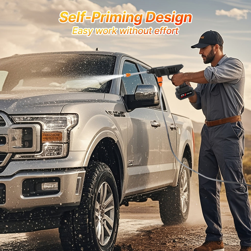 Six-in-One Nozzle Car Washer by LOVEWE, Cordless Rechargeable Cleaning Tool with Listed 300W and 1.3GPM, One or Two Battery and Upgrade Options for Yard Tasks