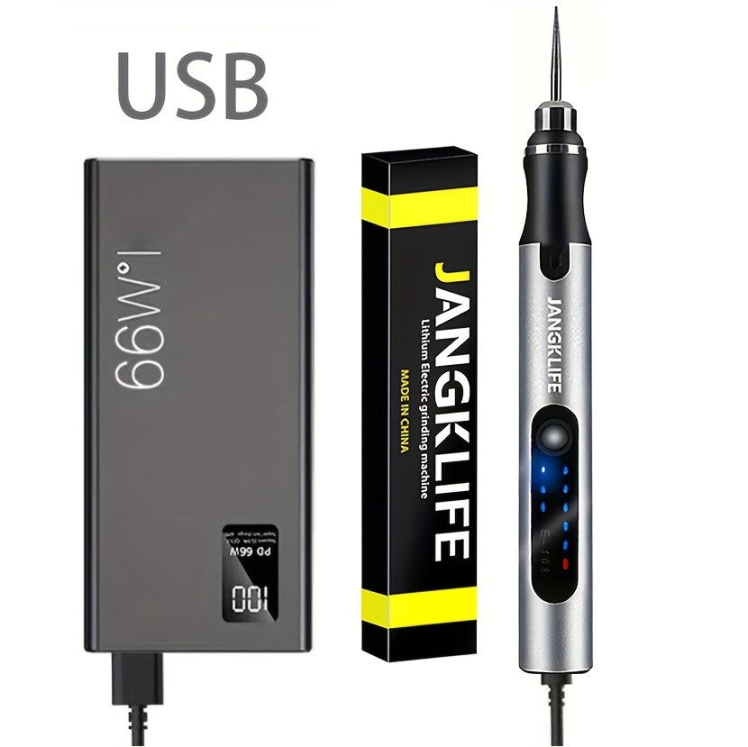 Cordless Rotary Engraving Pen with Adjustable Speed, Rechargeable Battery and 2.35mm Chuck, Silvery Compact Tool for Small Wood Crafts, Sanding and Polishing