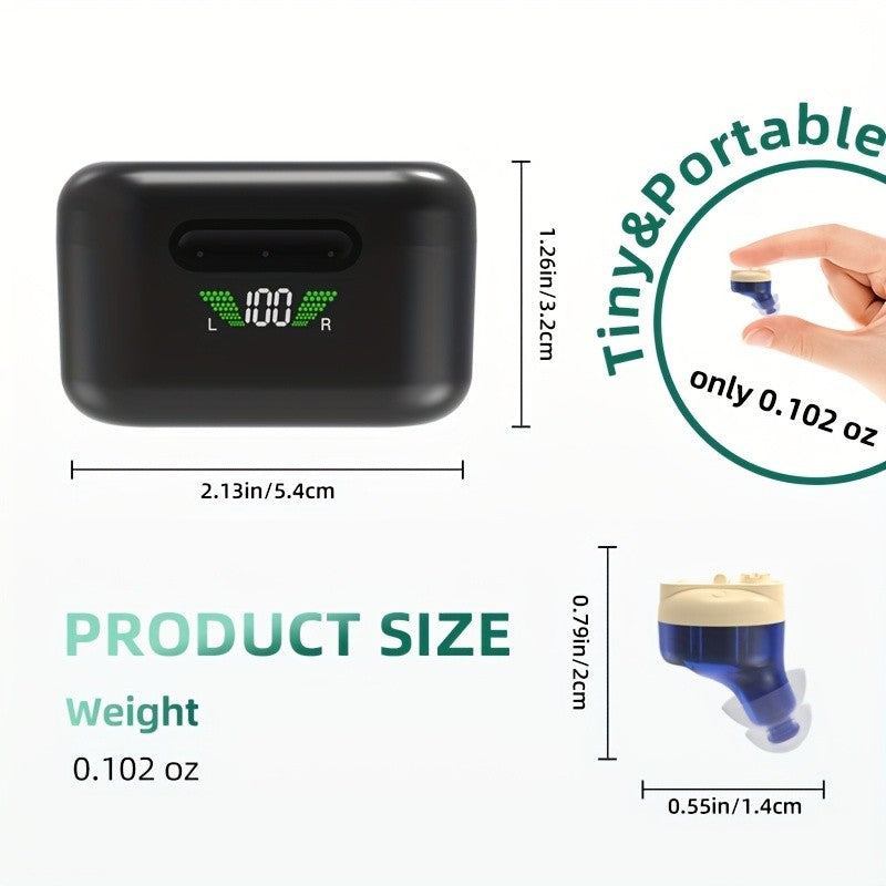 Digital Display Rechargeable Hearing Aid with Listed Noise Reduction, Compact Design and Blue and Red Color Option for Personal Listening Routines