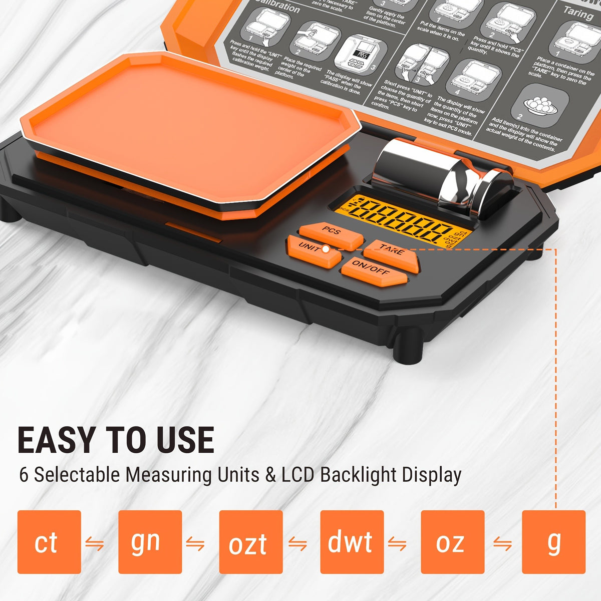 Digital Pocket Scale Accuweight IC257BB with 6 Units, Backlit LCD, Tare and Counting Functions, 50g Calibration Weight for Coffee, Jewelry and Small Items