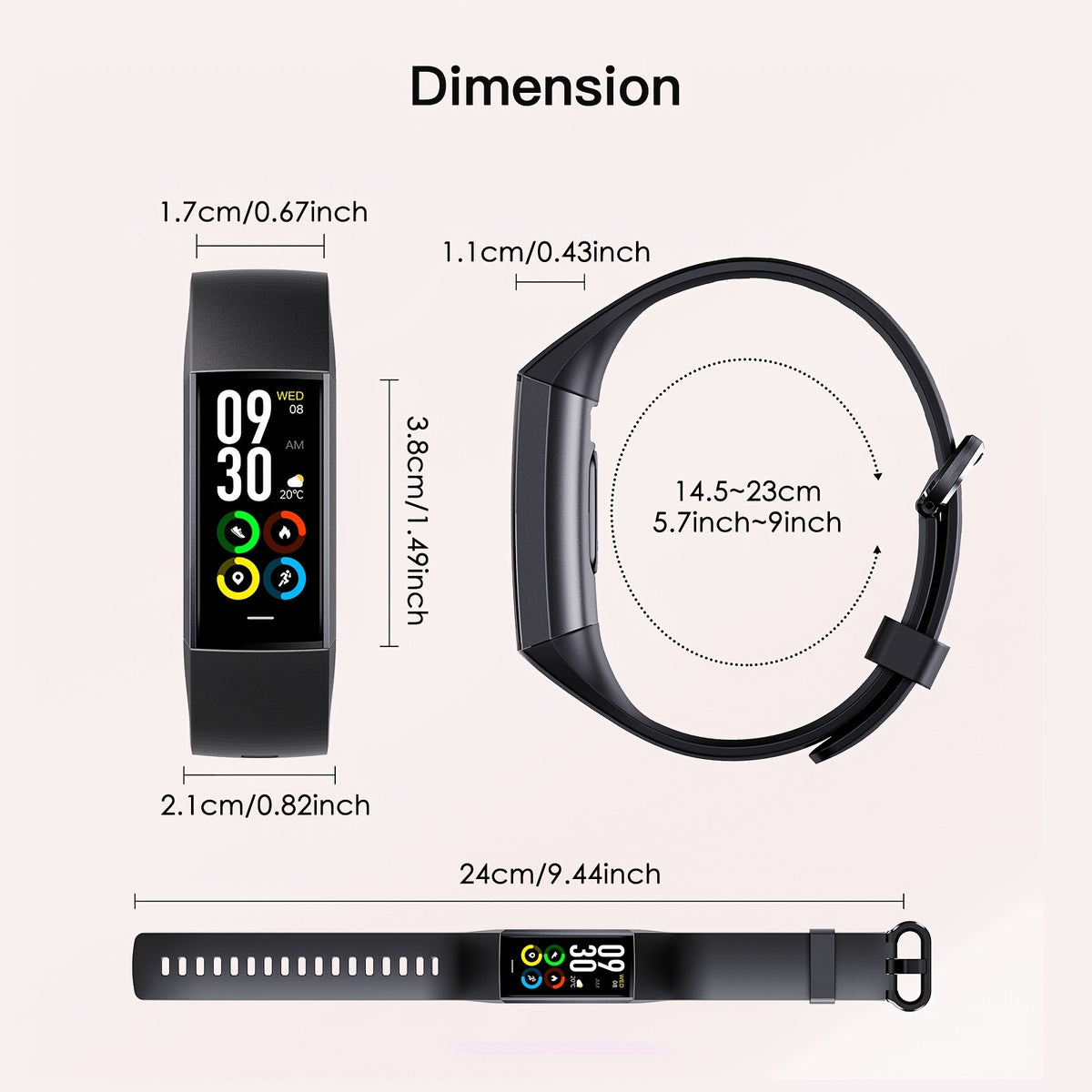 Fitness Tracker Bracelet with 1.1-Inch AMOLED Touch Screen, 25 Sport Modes, Sleep Tracking and Custom Watch Faces for Women and Men