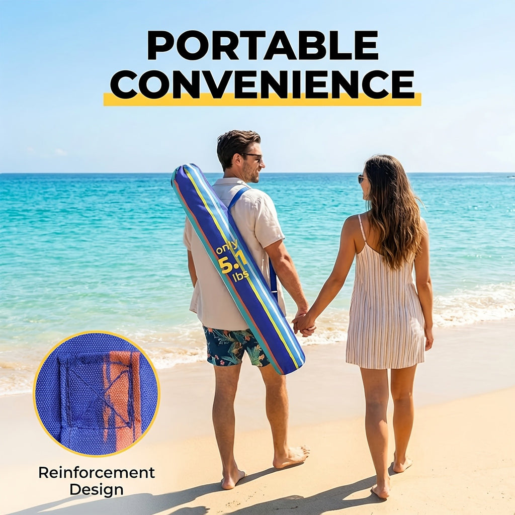 7ft Beach Umbrella with Sand Anchor and Tilt Adjustment, Vented Oxford Cloth Canopy with Fiberglass Ribs in Solid Blue, Baby Blue Stripes or Dark Blue Stripes