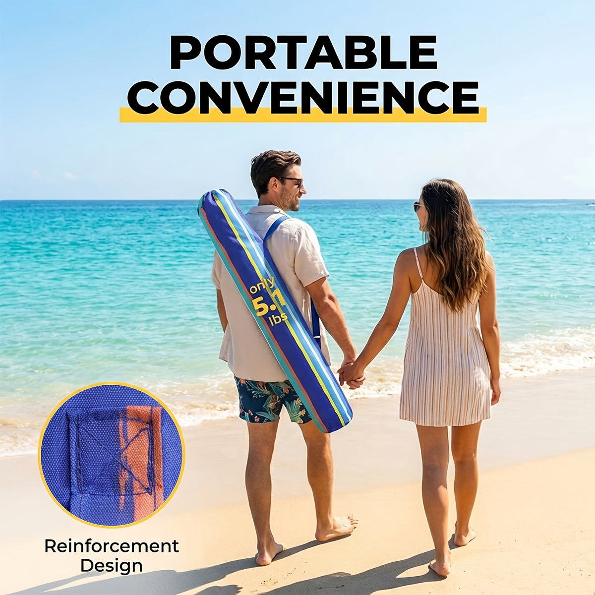 7ft Beach Umbrella with Sand Anchor and Tilt Adjustment, Vented Oxford Cloth Canopy with Fiberglass Ribs in Solid Blue, Baby Blue Stripes or Dark Blue Stripes