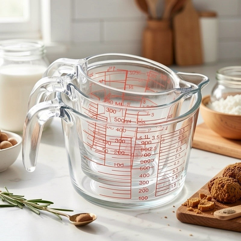 Glass Measuring Cups with Single 33.81 oz or Three-Piece 10.14, 16.91 and 33.81 oz Options for Home Baking, Cooking and Everyday Recipe Ingredient Preparation