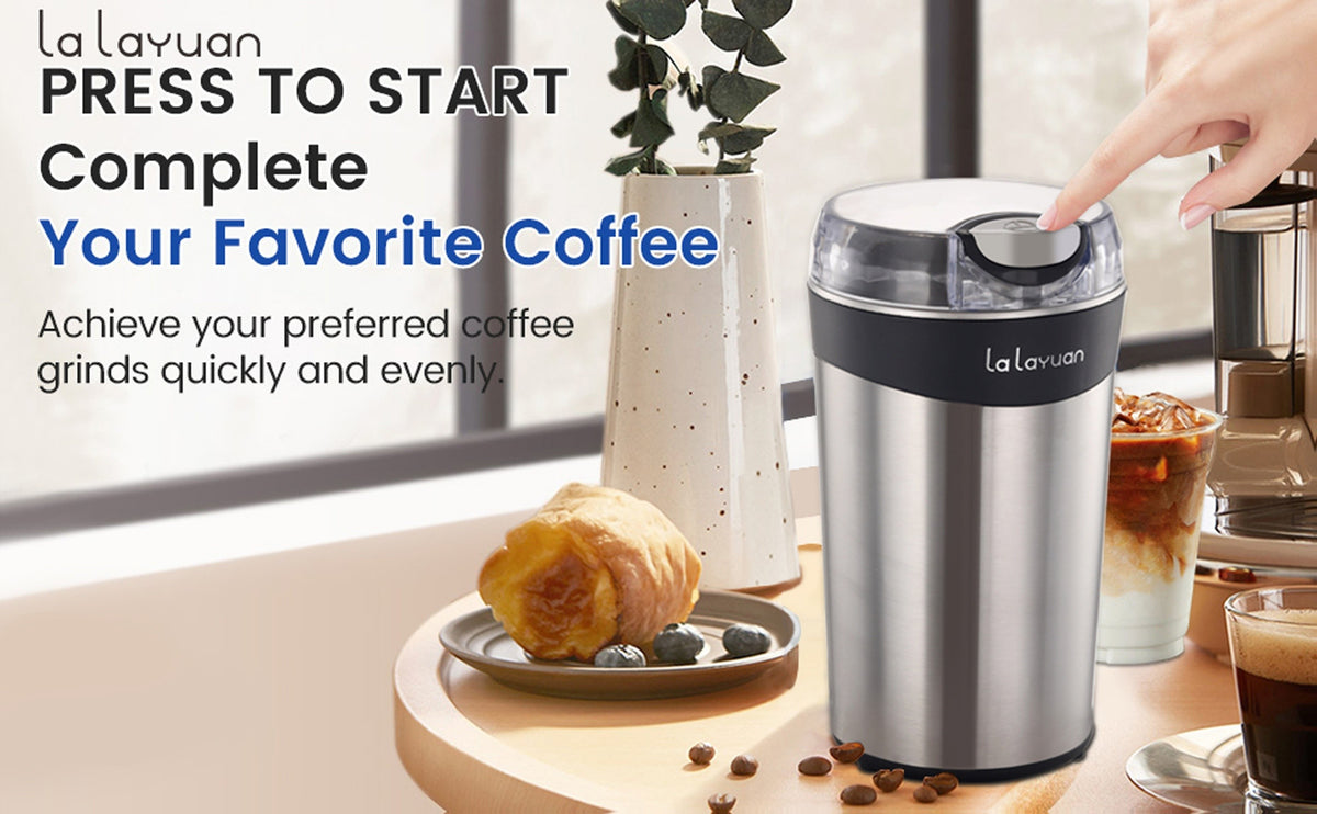 Coffee Bean Grinder with 200W Motor and Stainless Steel Chamber, One-Touch Electric Blade Mill for Home Coffee and Spice Prep, 2.7oz Capacity