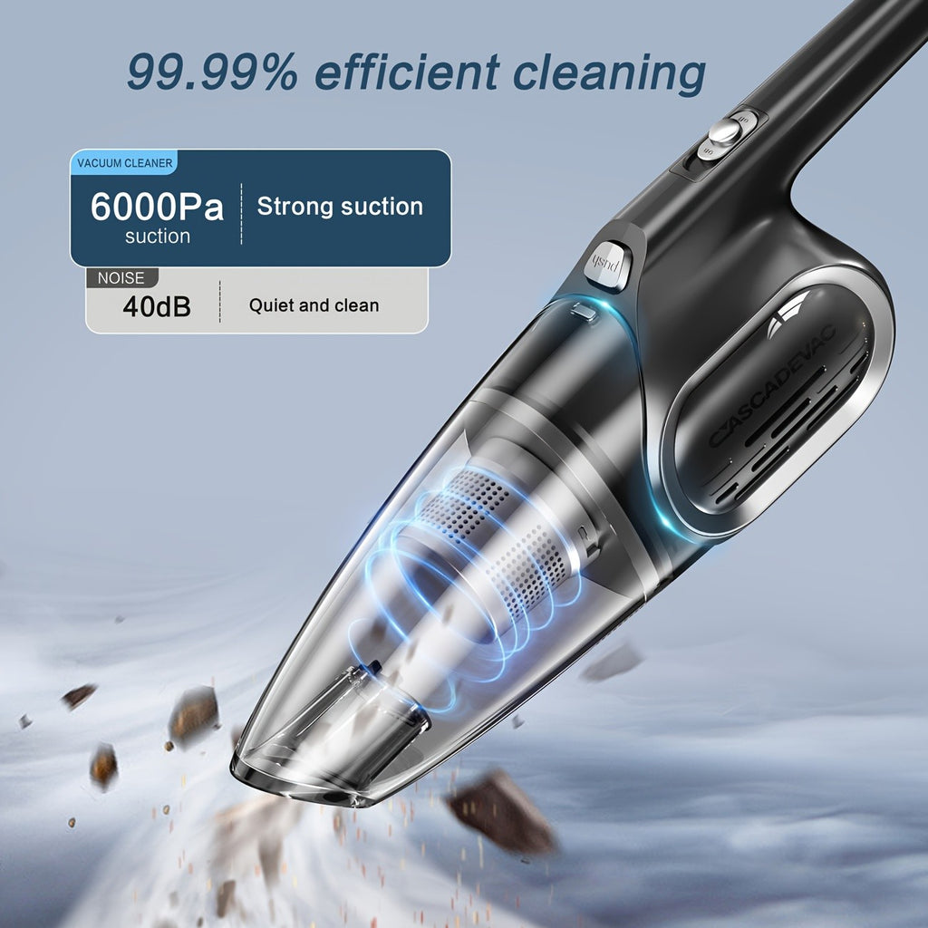Mini Cordless Handheld Vacuum with 6000Pa Suction, Dual Filtration, One-Click Dust Cup Emptying and USB Charging, 2000mAh Battery for Home and Car Cleanup