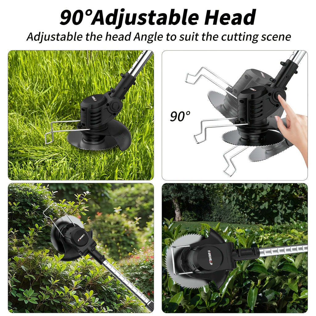 Adjustable Cordless Grass Trimmer with Rotating Head, Listed Three Blades and Two Batteries, Standard Red or Upgraded Color Options for Home Lawn and Garden Maintenance