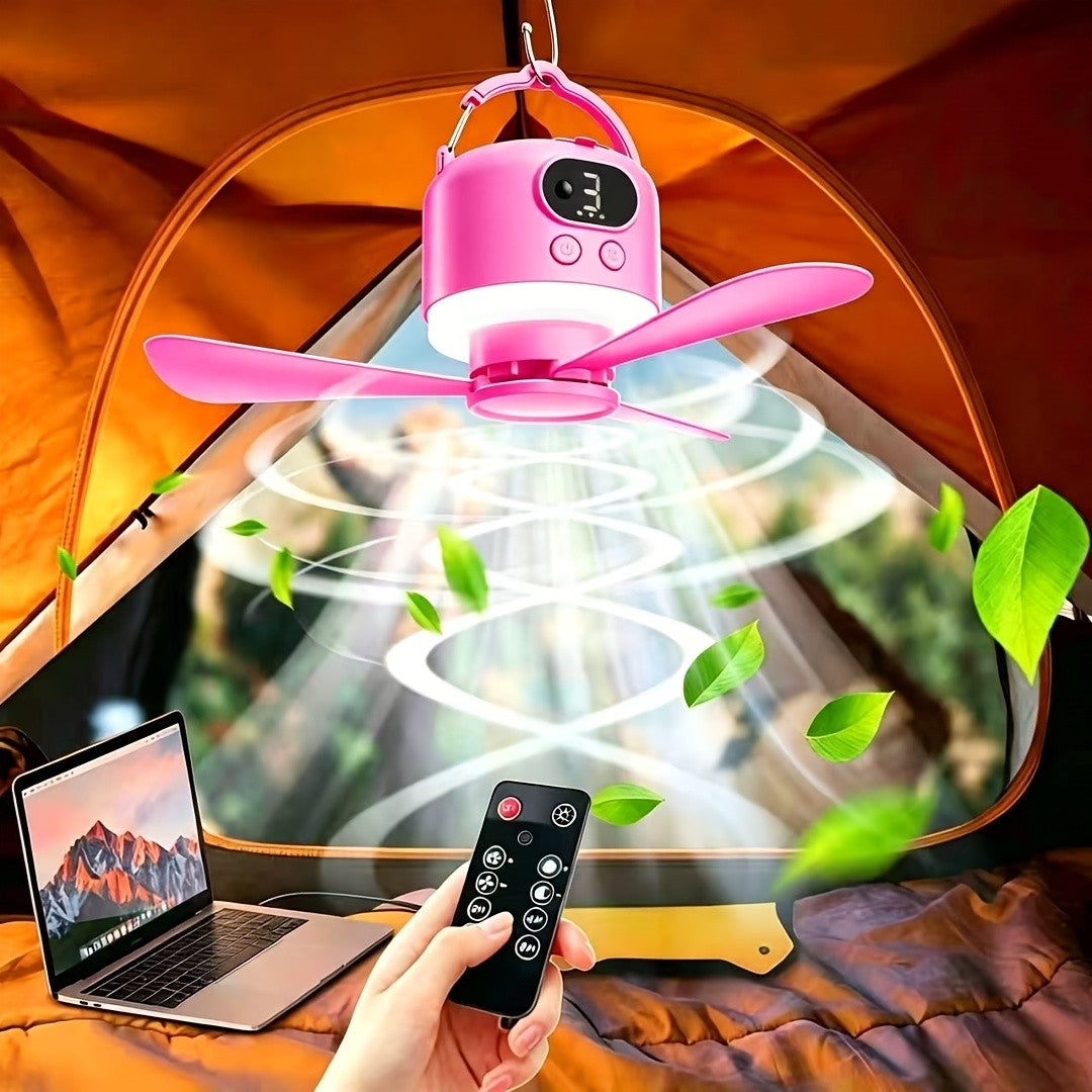 Camping Ceiling Fan with Light, 10400mAh Rechargeable USB Tent Fan Lamp, 4-Speed Quiet Hanging Fan for Tent, Dorm, RV, Remote Control, Power Bank Charges Phones, Multiple Colors