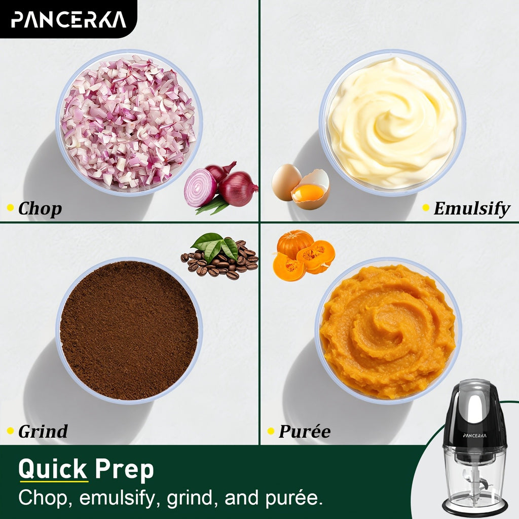 One-Touch Electric Food Chopper by PANCERKA, Listed 20.29oz Capacity with Four Stainless Steel Blades for Compatible Vegetables, Garlic, Fruit and Meat Prep
